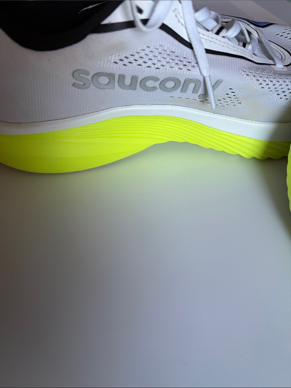 Saucony White and Neon Yellow Men's Running Sneakers - Picture 3 of 6